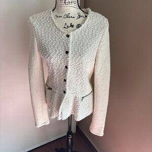 Anthropologie Cartonnier tweed cotton knit peplum sweater jacket